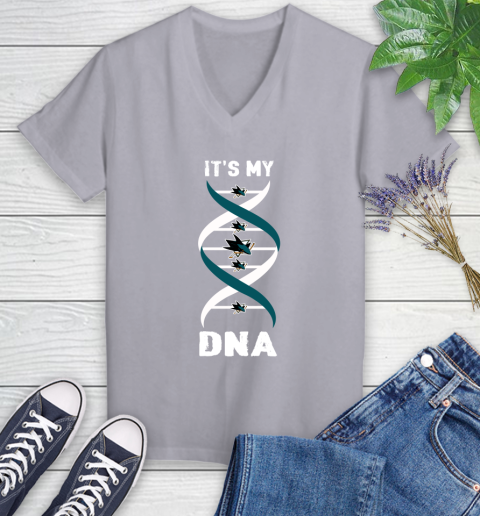 San Jose Sharks NHL Hockey It's My DNA Sports Women's V-Neck T-Shirt 4