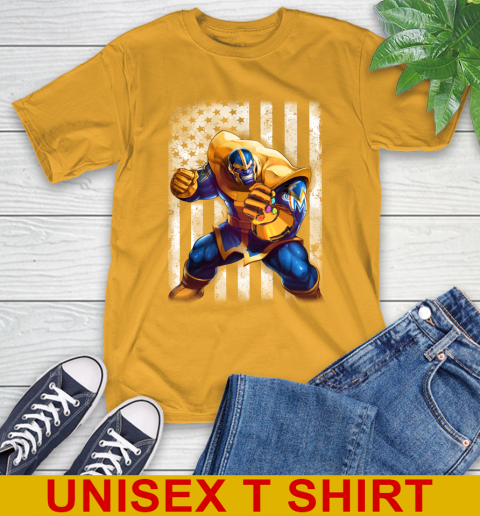 MLB Baseball Miami Marlins Thanos Marvel American Flag Shirt T-Shirt 2