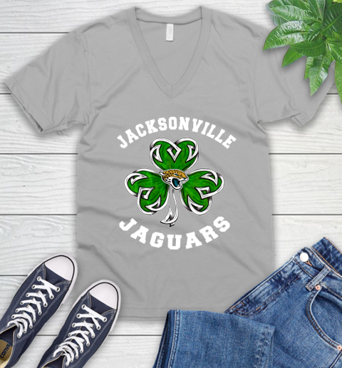 NFL Jacksonville Jaguars Three Leaf Clover St Patrick's Day Football Sports V-Neck T-Shirt 3