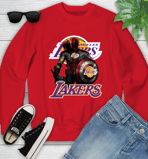 Los Angeles Lakers NBA Basketball Captain America Thor Spider Man Hawkeye Avengers Youth Sweatshirt 9