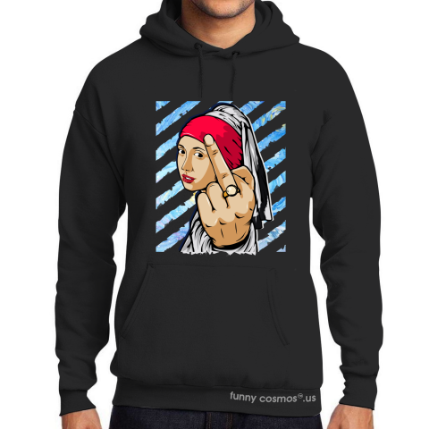 Air Jordan 1 Bloodline Matching Sneaker Tshirt The girl With The Pearl Earing Middle Finger Black and white Jordan Tshirt
