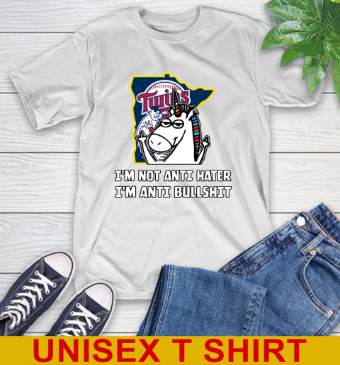 Minnesota Twins MLB Baseball Unicorn I'm Not Anti Hater I'm Anti Bullshit T-Shirt