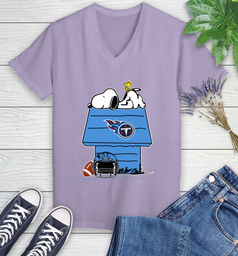 Tennessee Titans NFL Football Snoopy Woodstock The Peanuts Movie Women's V-Neck T-Shirt 14