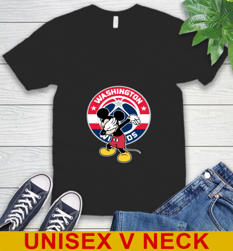 Washington Wizards NBA Basketball Dabbing Mickey Disney Sports V-Neck T-Shirt 2
