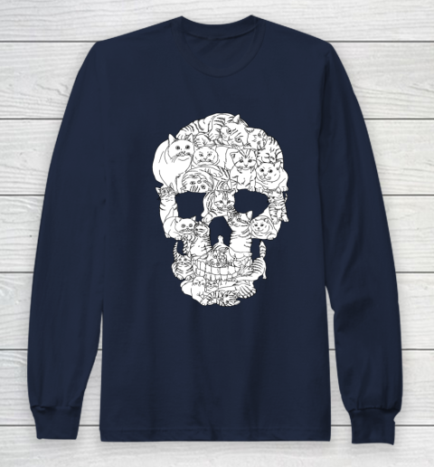 Cat Skull Halloween Funny Goth Punk Emo Graphic Gift Long Sleeve T Shirt Tee For Sports