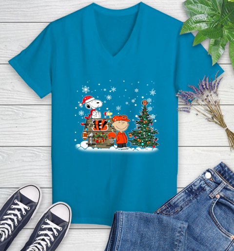 NFL Cincinnati Bengals Snoopy Charlie Brown Christmas Football Super Bowl Sports Women's V-Neck T-Shirt 7