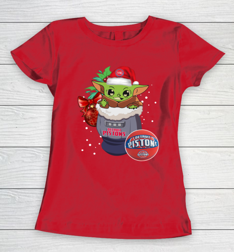 Detroit Pistons Christmas Baby Yoda Star Wars Funny Happy NBA Women's T-Shirt 10