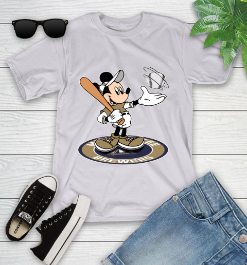 MLB Baseball Milwaukee Brewers Cheerful Mickey Disney Shirt Youth T-Shirt 4