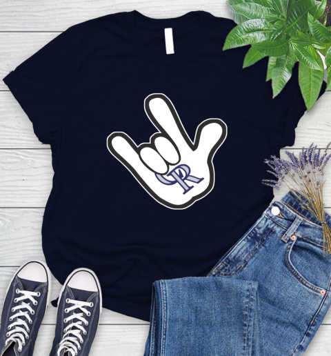 Colorado Rockies MLB Baseball Mickey Rock Hand Disney Women's T-Shirt 3
