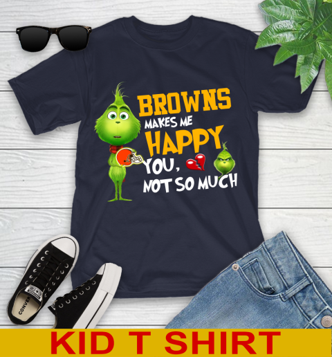 NFL Cleveland Browns Makes Me Happy You Not So Much Grinch Football Sports Youth T-Shirt 2