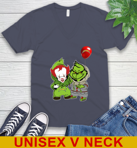 Los Angeles Chargers Baby Pennywise Grinch Christmas NFL Football V-Neck T-Shirt 8