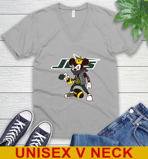 New York Jets NFL Football Mickey Peace Sign Sports V-Neck T-Shirt 4