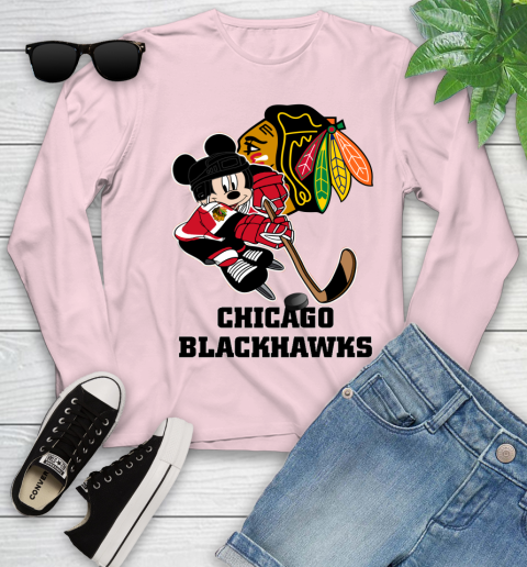 NHL Chicago Blackhawks Mickey Mouse Disney Hockey T Shirt Youth Long Sleeve 10