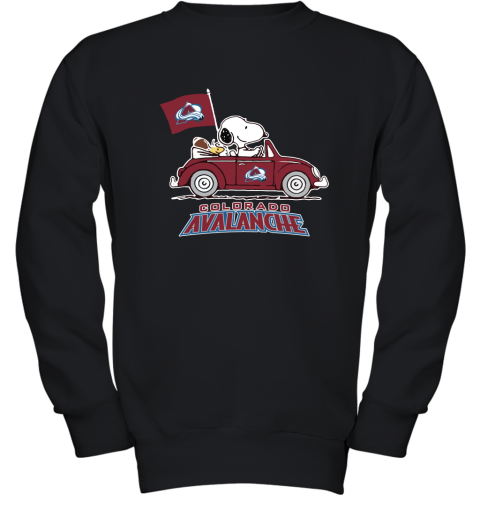 Snoopy And Woodstock Ride The Colorado Avalanche Car NHL Youth Sweatshirt