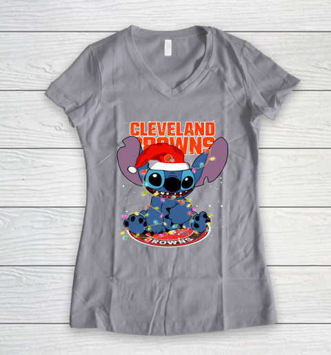 Cleveland Browns NFL Football noel stitch Christmas Women's V-Neck T-Shirt - Image 3