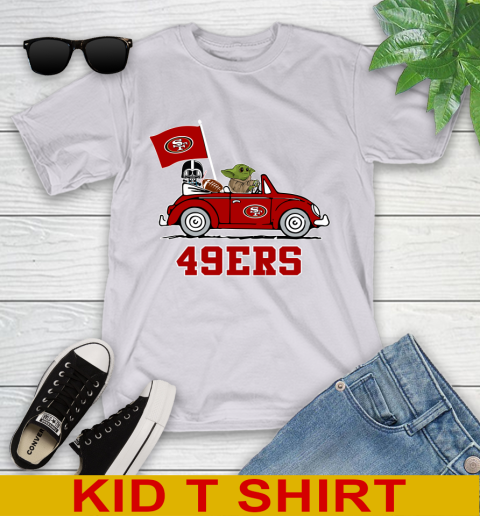 NFL Football San Francisco 49ers Darth Vader Baby Yoda Driving Star Wars Shirt Youth T-Shirt 5