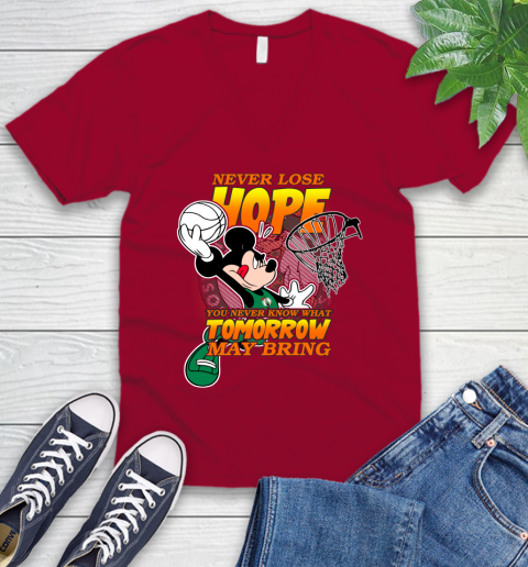 Boston Celtics NBA Basketball Mickey Disney Never Lose Hope V-Neck T-Shirt 7