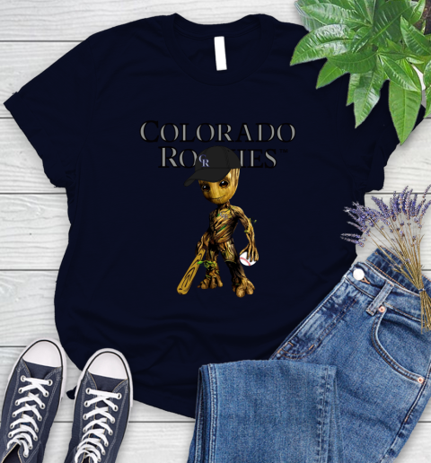 MLB Colorado Rockies Groot Guardians Of The Galaxy Baseball Women's T-Shirt 3