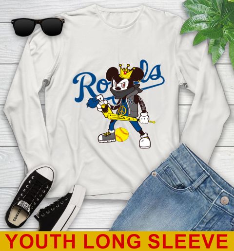 Kansas City Royals MLB Baseball Mickey Peace Sign Sports Youth Long Sleeve 12