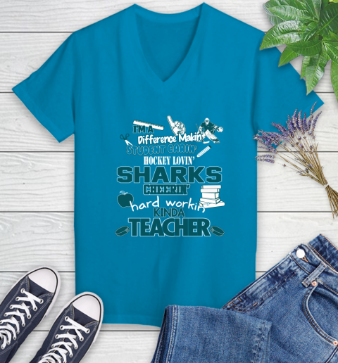 San Jose Sharks NHL I'm A Difference Making Student Caring Hockey Loving Kinda Teacher Women's V-Neck T-Shirt 7