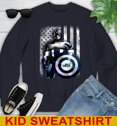 Utah Jazz NBA Basketball Captain America Marvel Avengers American Flag Shirt Youth Sweatshirt 2