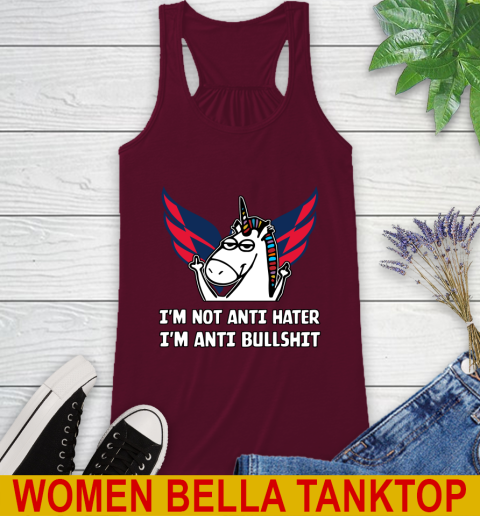 Washington Capitals NHL Hockey Unicorn I'm Not Anti Hater I'm Anti Bullshit Racerback Tank 3