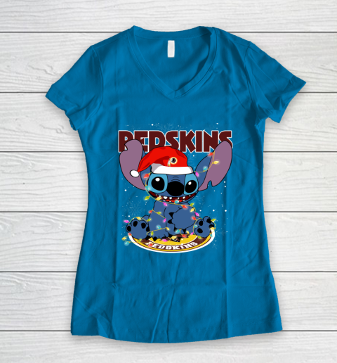 Washington Redskins NFL Football noel stitch Christmas Women's V-Neck T-Shirt 4