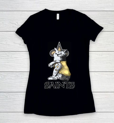 NFL Football My Cat Loves New Orleans Saints Women's V-Neck T-Shirt