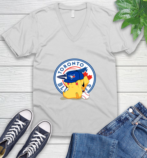 MLB Pikachu Baseball Sports Toronto Blue Jays V-Neck T-Shirt