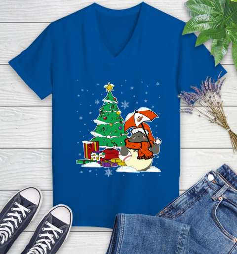 Baltimore Orioles MLB Baseball Cute Tonari No Totoro Christmas Sports Women's V-Neck T-Shirt 10