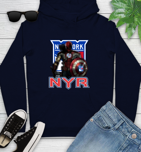 NHL Captain America Thor Spider Man Hawkeye Avengers Endgame Hockey New York Rangers Youth Hoodie 4