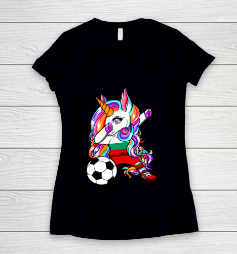 Dabbing Unicorn Bulgaria Soccer Fans Jersey Flag Football Women's V-Neck T-Shirt