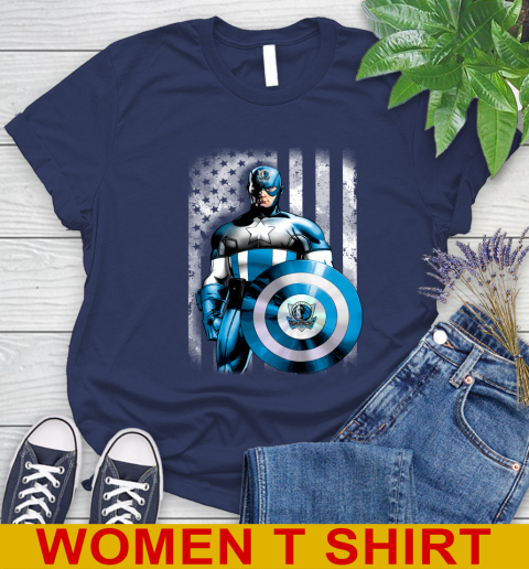 Dallas Mavericks NBA Basketball Captain America Marvel Avengers American Flag Shirt Women's T-Shirt 12