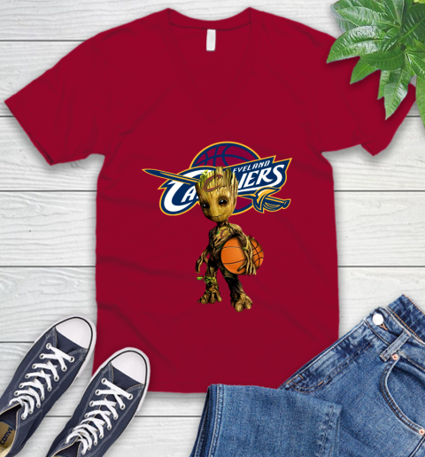 Cleveland Cavaliers NBA Basketball Groot Marvel Guardians Of The Galaxy V-Neck T-Shirt 8