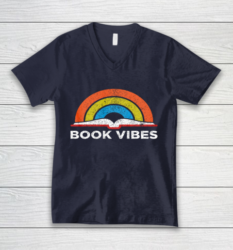 Reading Rainbow t shirt Vintage Retro Book Vibes Rainbow Gift for Reading Lovers V-Neck T-Shirt 2