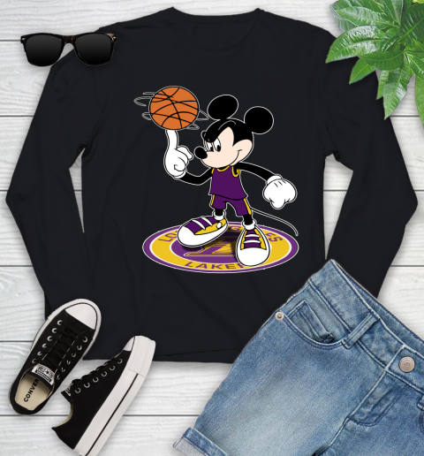 NBA Basketball Los Angeles Lakers Cheerful Mickey Disney Shirt Youth Long Sleeve