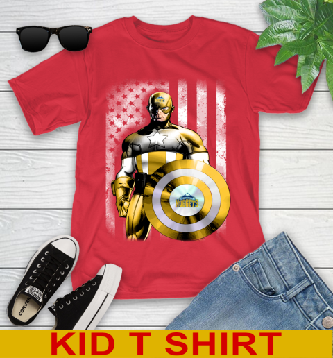 Denver Nuggets NBA Basketball Captain America Marvel Avengers American Flag Shirt Youth T-Shirt 11