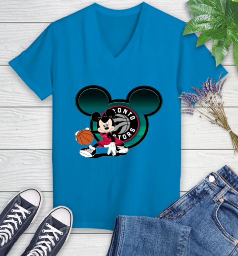 NBA Toronto Raptors Mickey Mouse Disney Basketball Women's V-Neck T-Shirt 7