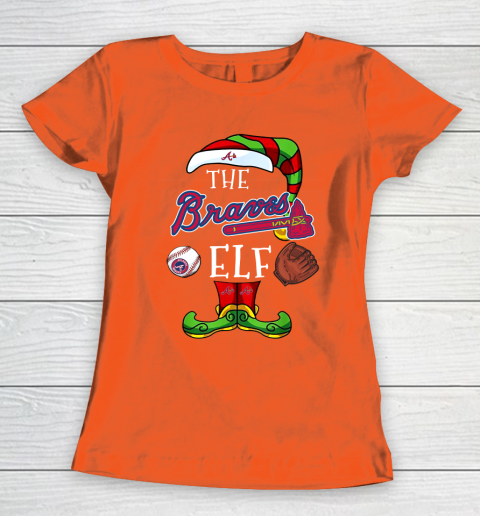 Atlanta Braves Christmas ELF Funny MLB Women's T-Shirt 3