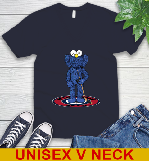 NHL Hockey Winnipeg Jets Kaws Bff Blue Figure Shirt V-Neck T-Shirt 3