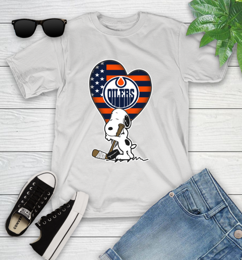 Edmonton Oilers NHL Hockey The Peanuts Movie Adorable Snoopy Youth T-Shirt