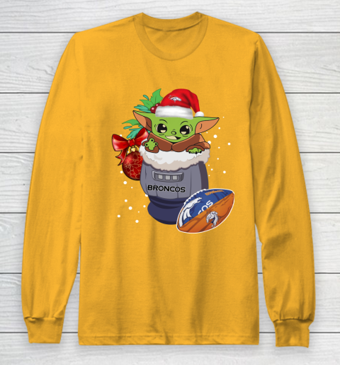 Denver Broncos Christmas Baby Yoda Star Wars Funny Happy NFL Long Sleeve T-Shirt 3