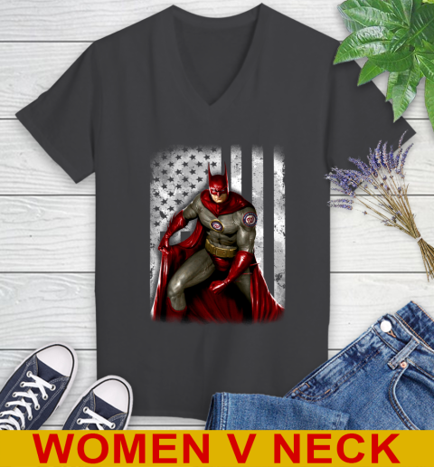 Washington Nationals MLB Baseball Batman DC American Flag Shirt Women s V Neck T Shirt