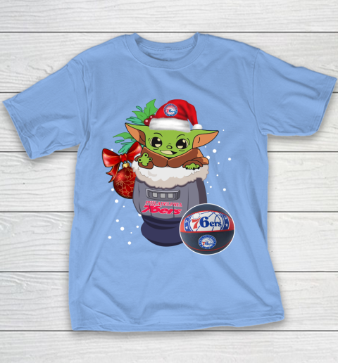Philadelphia 76ers Christmas Baby Yoda Star Wars Funny Happy NBA Youth T-Shirt 10