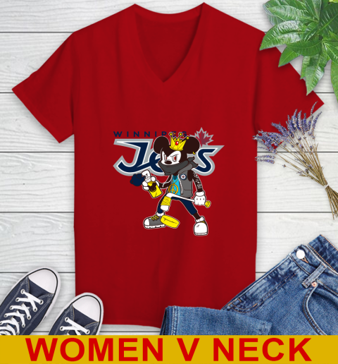 Winnipeg Jets NHL Hockey Mickey Peace Sign Sports Women's V-Neck T-Shirt 12