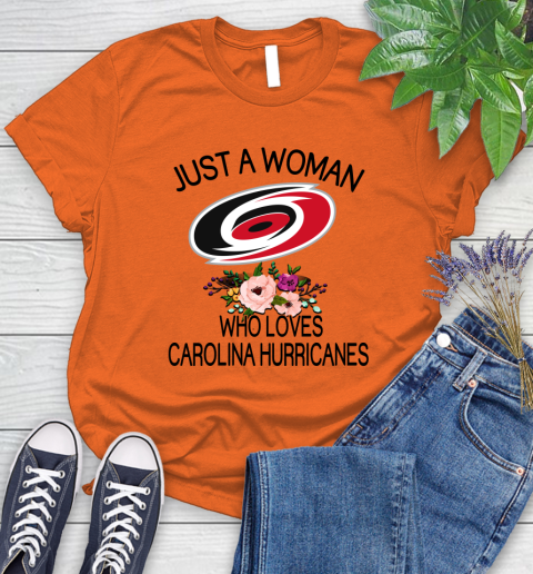 NHL Just A Woman Who Loves Carolina Hurricanes Hockey Sports Women's T-Shirt 2
