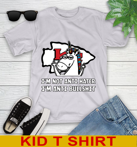 Kansas City Chiefs NFL Football Unicorn I'm Not Anti Hater I'm Anti Bullshit Youth T-Shirt 5