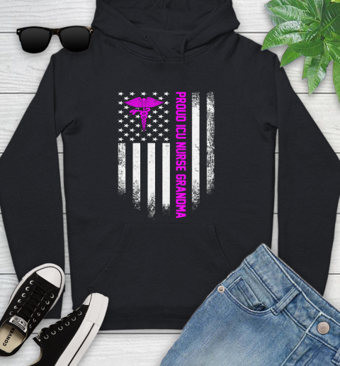 Nurse Shirt Vintage USA American Flag Proud ICU Nurse Grandma Patriotic T Shirt Youth Hoodie