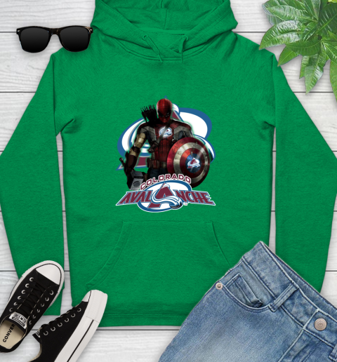 NHL Captain America Thor Spider Man Hawkeye Avengers Endgame Hockey Colorado Avalanche Youth Hoodie 7