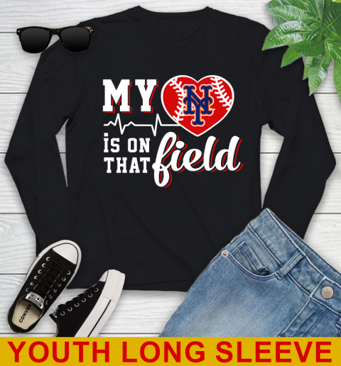 MLB My Heart Is On That Field Baseball Sports New York Mets Youth Long Sleeve
